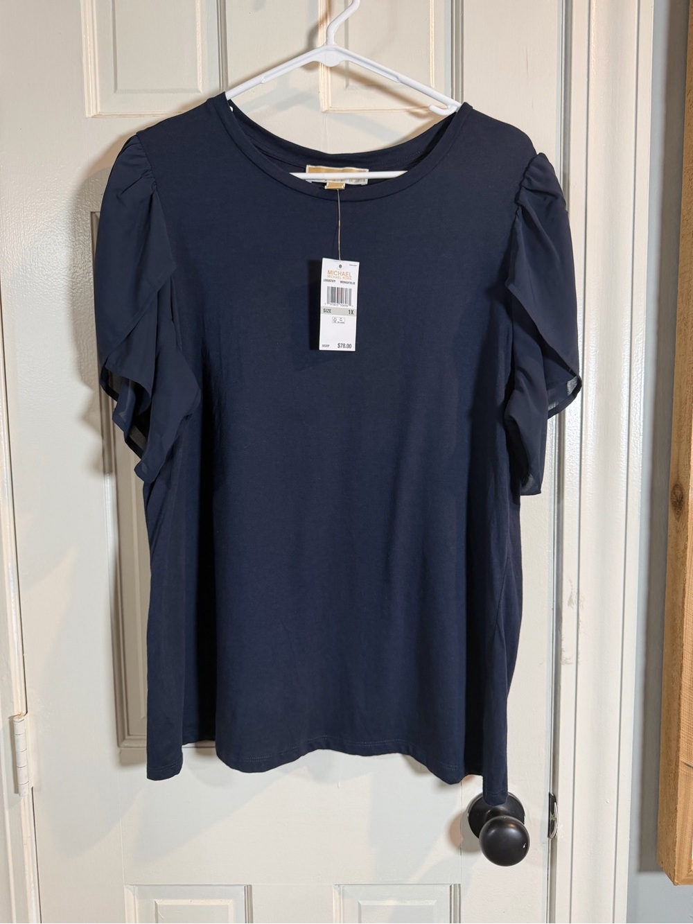 Michael Kors Blue Chiffon Sheer Flutter Sleeve Ruffle Blouse Top Plus 1X